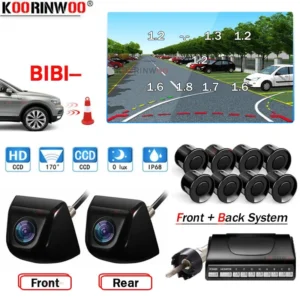 Koorinwoo Cars Parking Sensors + Front Camera + Rear View Cam Parktronic 8 Radar Detector Parking Video System For Android Radio