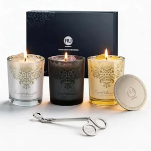 Luxury Soy Candle Gift Set for Women 3 Pack 7oz Crystal Glass Aromatherapy Candles 120H Total Burn Time Soy and Beeswax Blend w