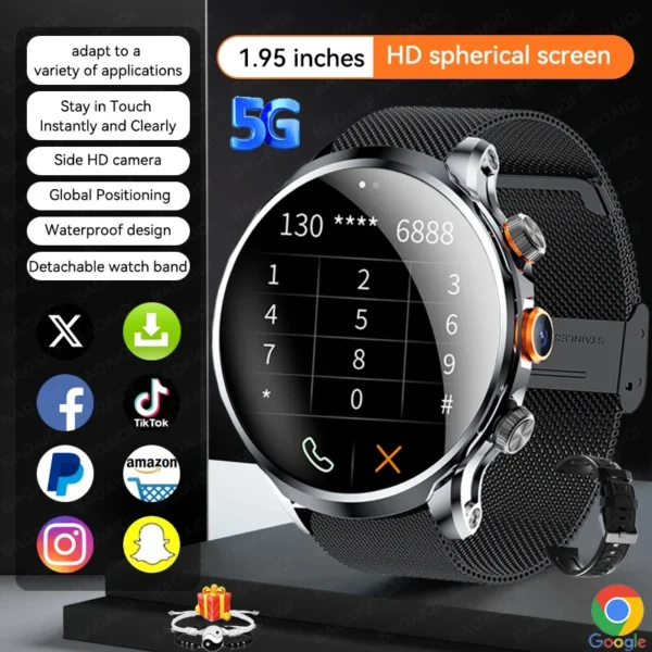 5G/4G Full Network Smart Watch 680*680 AMOLED 1880mah Battery 16GB+256GB RAM HD Camera GPS WIFI Google APPS Download Smartwatch