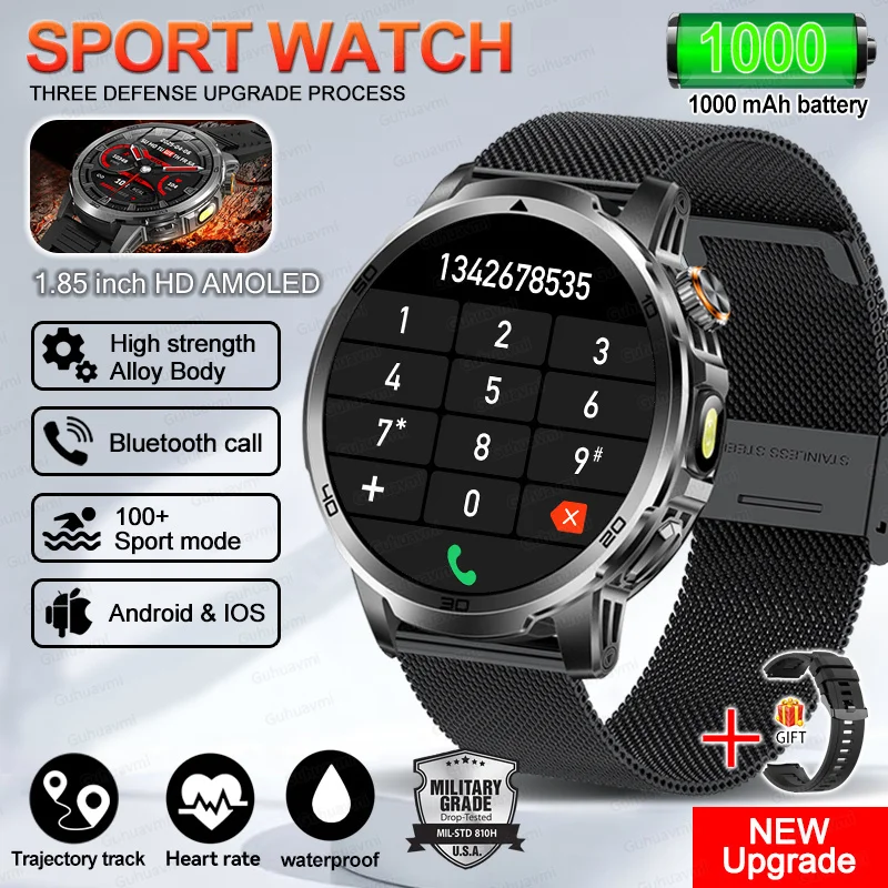 2026 New Military Ultra 1000mAh Battery Smart Watch 1.85 "HD Large Screen Waterproof LED Flashlight Sports Smartwatch Men Women - Image 10