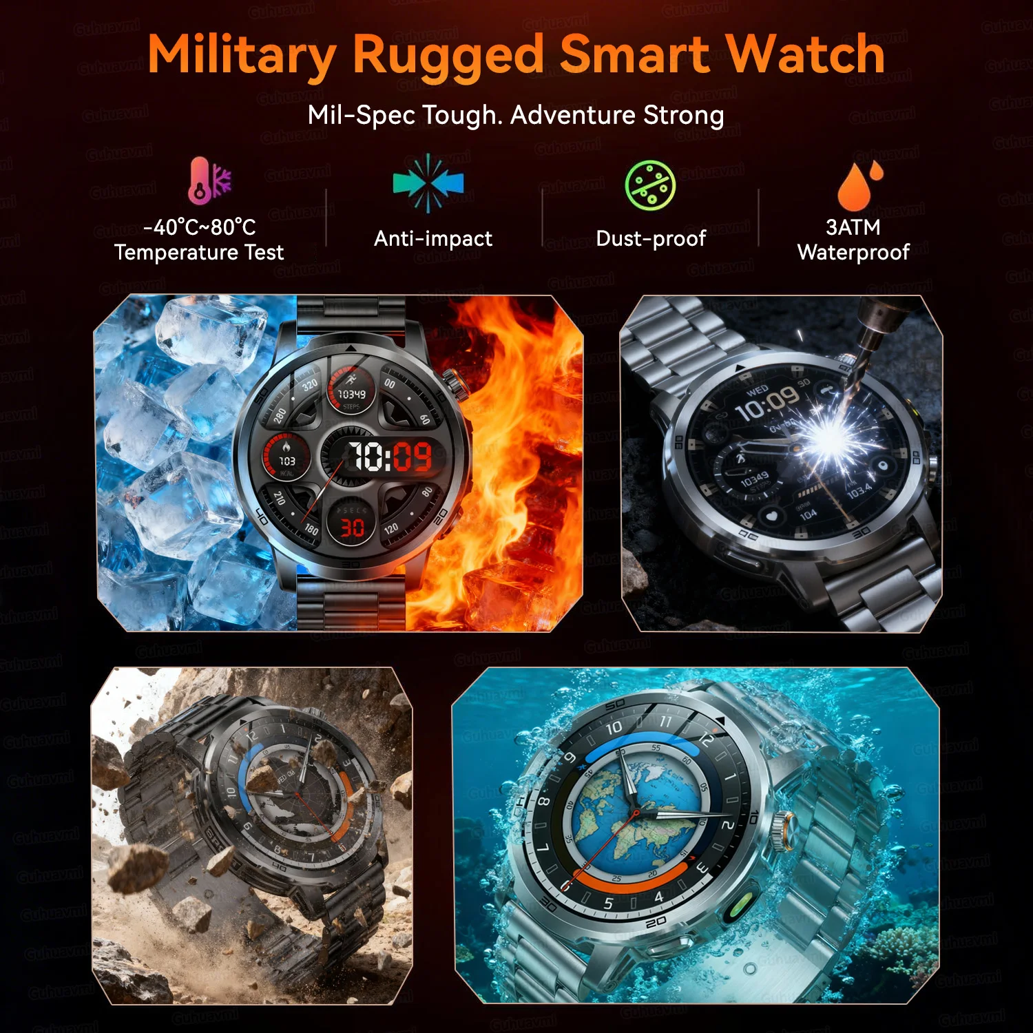 2026 New Military Ultra 1000mAh Battery Smart Watch 1.85 "HD Large Screen Waterproof LED Flashlight Sports Smartwatch Men Women - Image 2