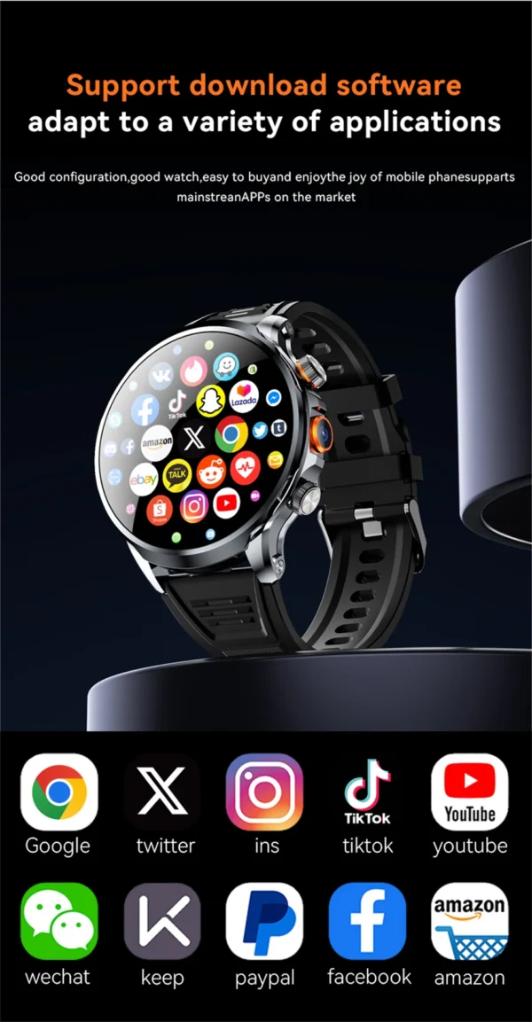 5G/4G Full Network Smart Watch 680*680 AMOLED 1880mah Battery 16GB+256GB RAM HD Camera GPS WIFI Google APPS Download Smartwatch