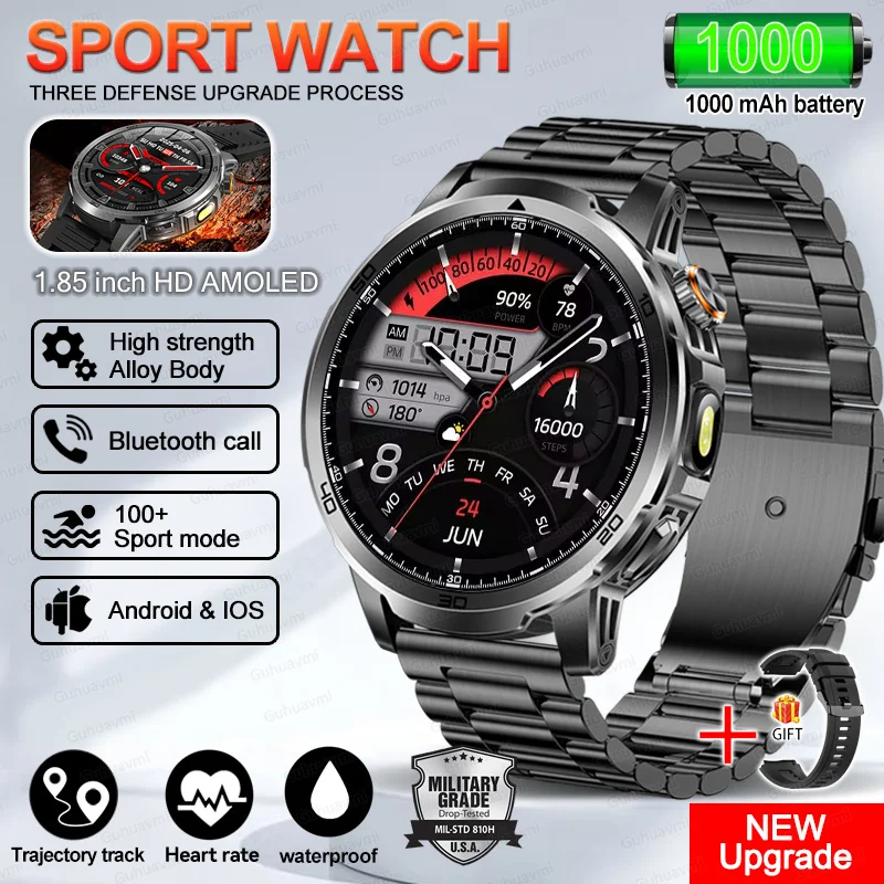 2026 New Military Ultra 1000mAh Battery Smart Watch 1.85 "HD Large Screen Waterproof LED Flashlight Sports Smartwatch Men Women - Image 8