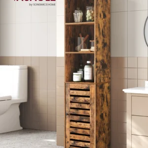 VASAGLE Bathroom Floor Cabinet, Tall Bathroom Storage Cabinet Unit, Bathroom Cabinet Freestanding, with 3 Open Compartments