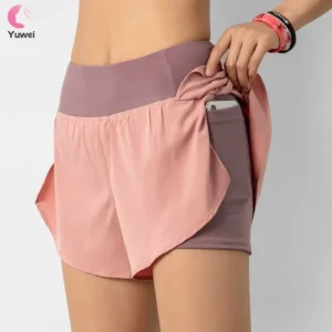 2 in 1 Women's High-Waisted Athletic Shorts with Pockets Breathable Gym Elastic Workout Shorts for Biking Running for Sports
