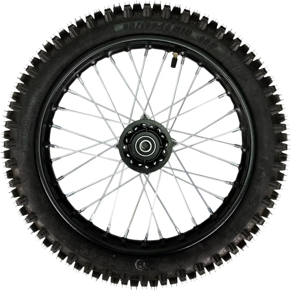 Motorcycle Wheel Tire with Chamber Rim 2.50-14 60/100-14 Steel Rim 1.4x14 15mm Axle Pit Bike Dirt Bike Cross Bike 50-160cc