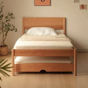 Modern Solid Wood Oak Concealed Pull-out Bed Single Height-adjustable Folding Combination Bed Family Push-pull Trolley Bed