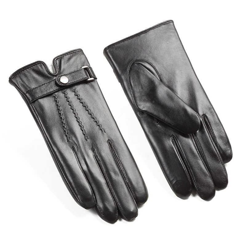 Wholesale Cuero Touch Screen Men Sheepskin Motorcycle Driving Leather Gloves in Winter - Image 4