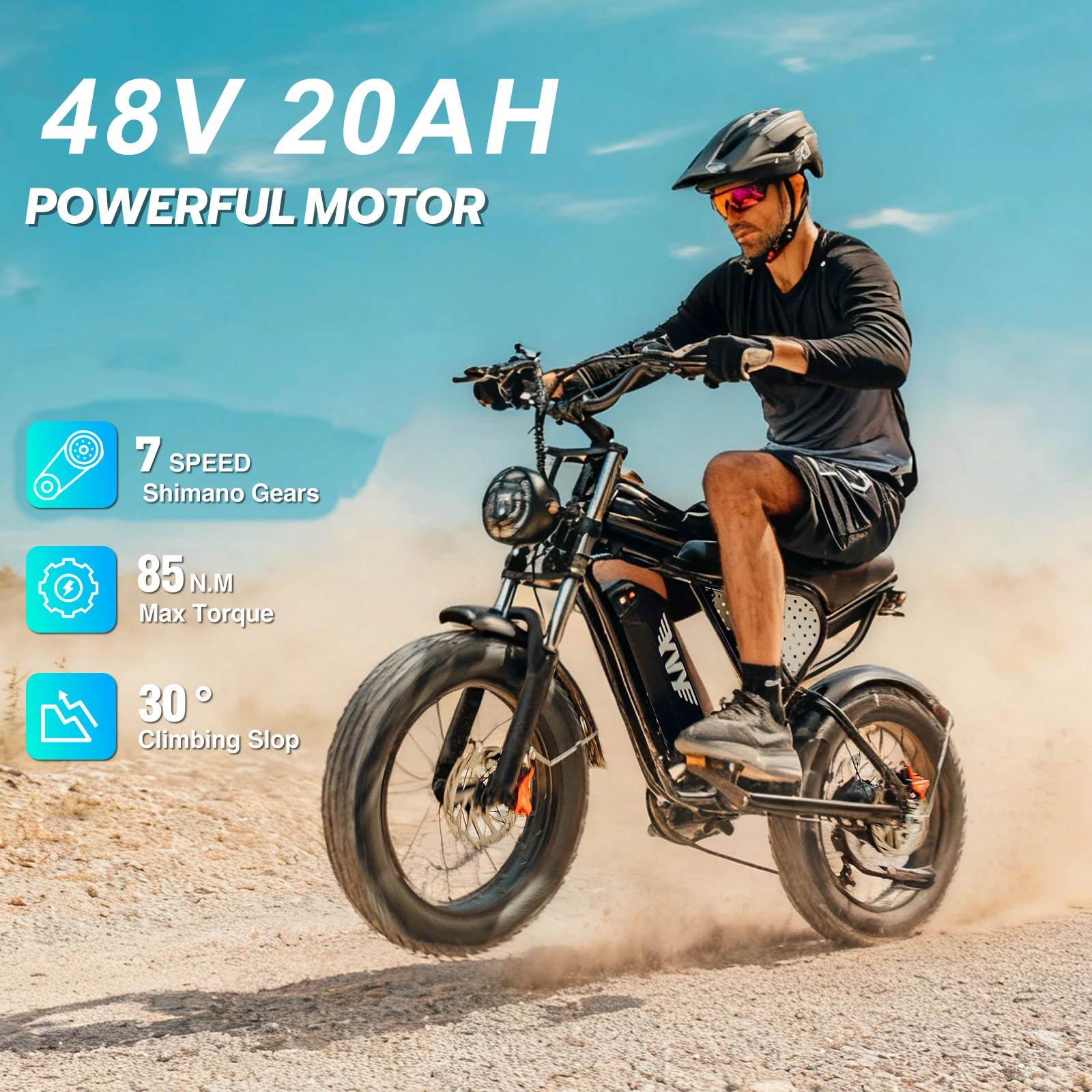 US Free Shipping Yvy Q20 48V 20Ah Ebike Fat Tire E Bike Electric Bicycle Lithium Battery Electric Mountain Dirt Bike for Adults - Image 2