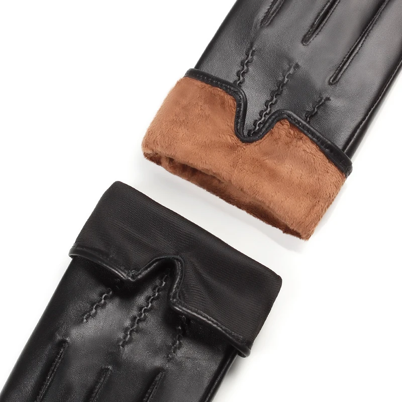 Wholesale Cuero Touch Screen Men Sheepskin Motorcycle Driving Leather Gloves in Winter - Image 6