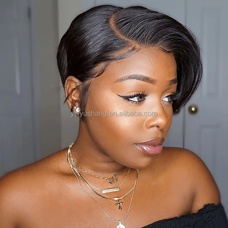 6 Inch 13x4 Frontal Lace Pixie Straight Cut Wigs Real True Natural Human Hair Short for Black Women