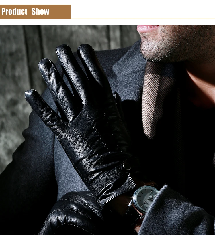 Wholesale Cuero Touch Screen Men Sheepskin Motorcycle Driving Leather Gloves in Winter - Image 9