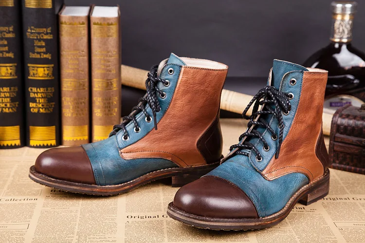 NA059 Men Motorcycle Boots New Model Vintage Boot Winter Fur New Cow Split Leather Waterproof Male Boots Men Shoes - Image 5