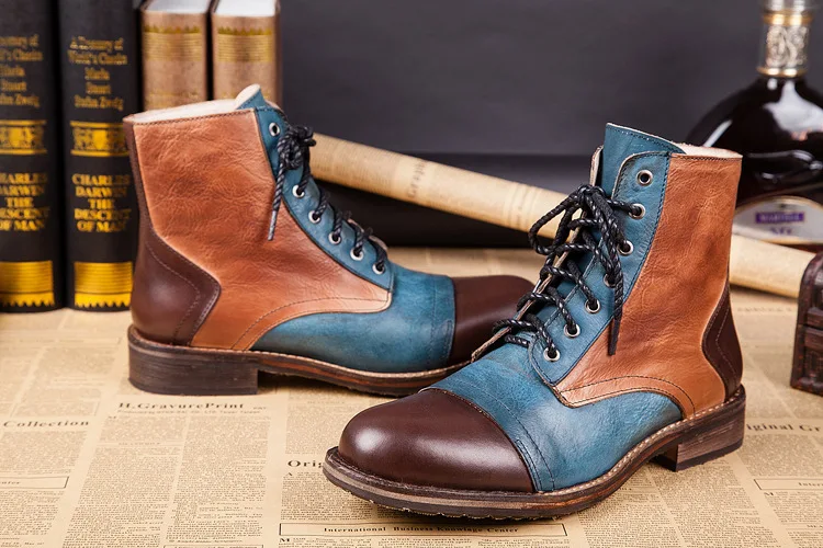 NA059 Men Motorcycle Boots New Model Vintage Boot Winter Fur New Cow Split Leather Waterproof Male Boots Men Shoes - Image 3