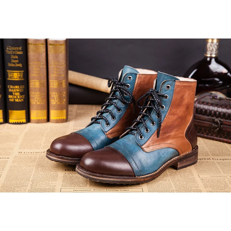 NA059 Men Motorcycle Boots New Model Vintage Boot Winter Fur New Cow Split Leather Waterproof Male Boots Men Shoes