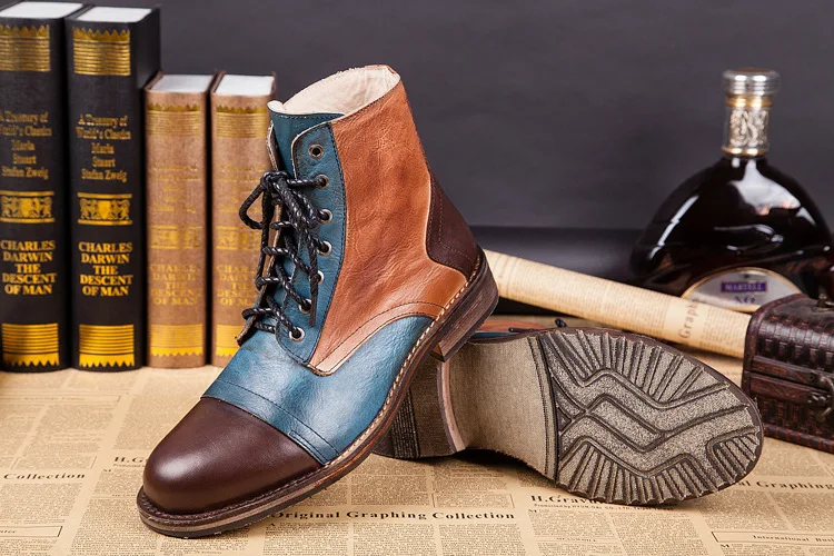 NA059 Men Motorcycle Boots New Model Vintage Boot Winter Fur New Cow Split Leather Waterproof Male Boots Men Shoes - Image 4