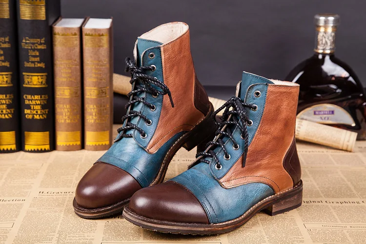 NA059 Men Motorcycle Boots New Model Vintage Boot Winter Fur New Cow Split Leather Waterproof Male Boots Men Shoes - Image 2