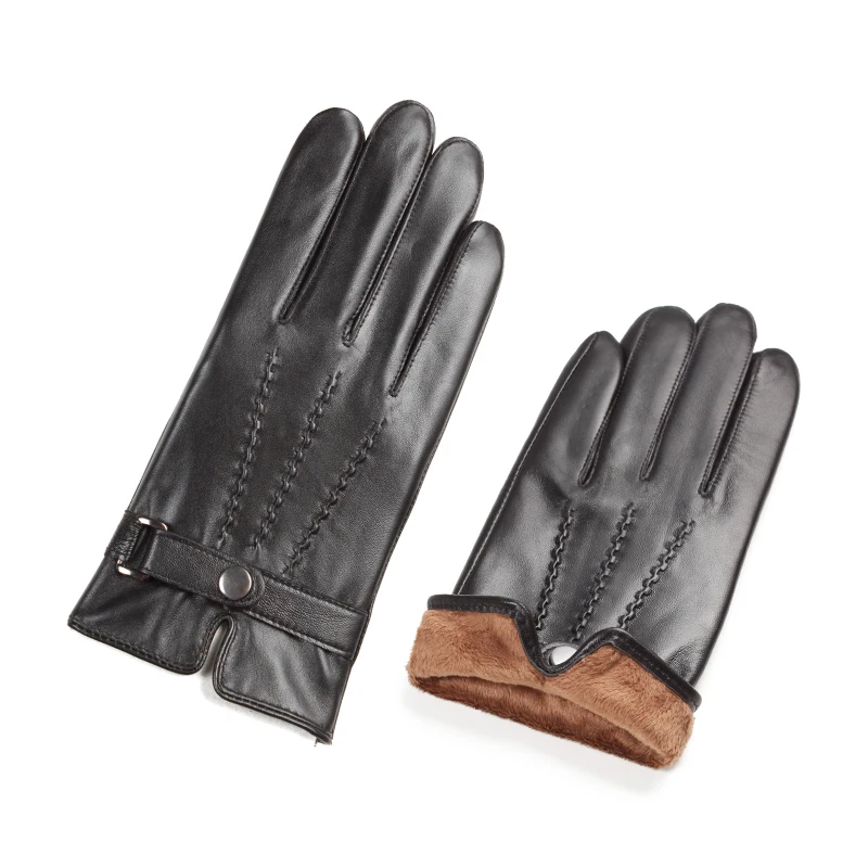 Wholesale Cuero Touch Screen Men Sheepskin Motorcycle Driving Leather Gloves in Winter - Image 7