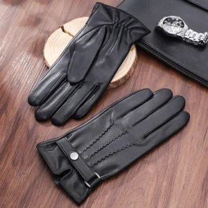 Wholesale Cuero Touch Screen Men Sheepskin Motorcycle Driving Leather Gloves in Winter