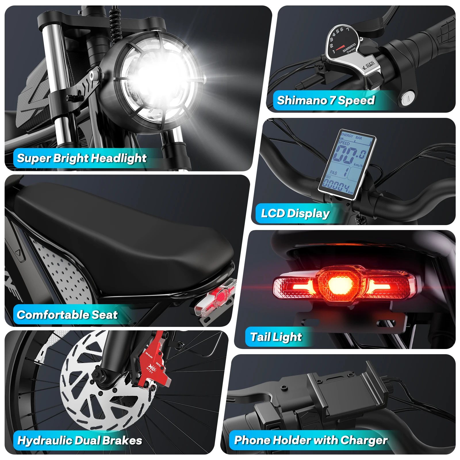 US Free Shipping Yvy Q20 48V 20Ah Ebike Fat Tire E Bike Electric Bicycle Lithium Battery Electric Mountain Dirt Bike for Adults - Image 6