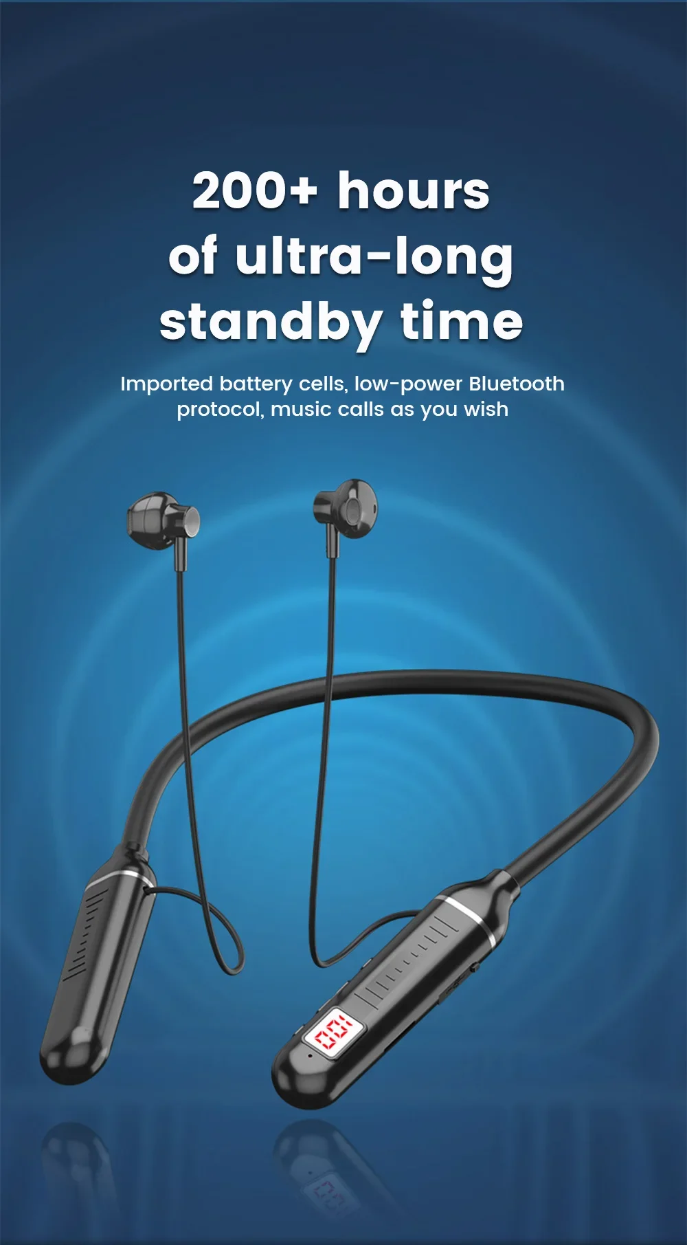 Wireless Earphones 5.3 Neckband Headphones Gaming LED Display Stereo Sports Headset Halter Waterproof Magnetic Earbuds - Image 12