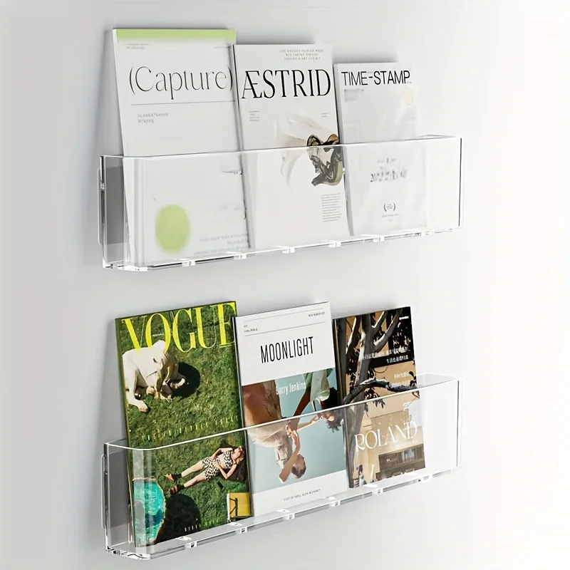 Creative Wall Mounted Bookcase Shelves Bedroom Wall Acrylic Wall Hanging Baskets Storage Racks Baskets Hanging Racks Bookshelves - Image 2