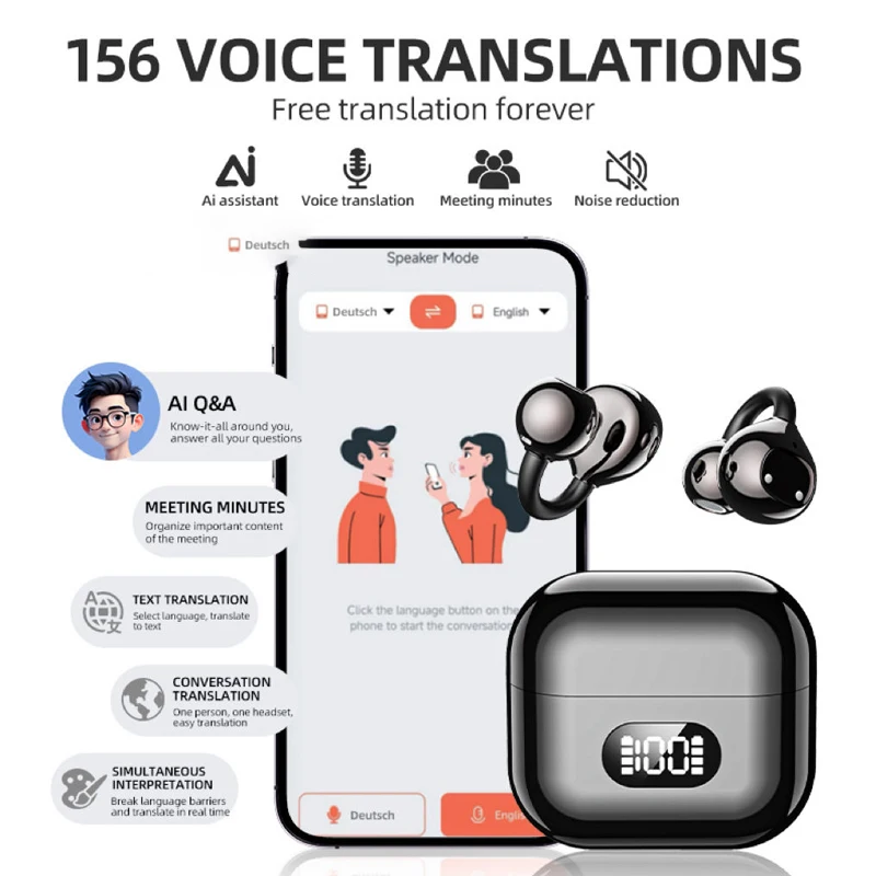 UYUXIO AI Language Translator Earphone with 150 Online Languages Clip On OWS Real Time Translation Earbuds for Business Travel - Image 8