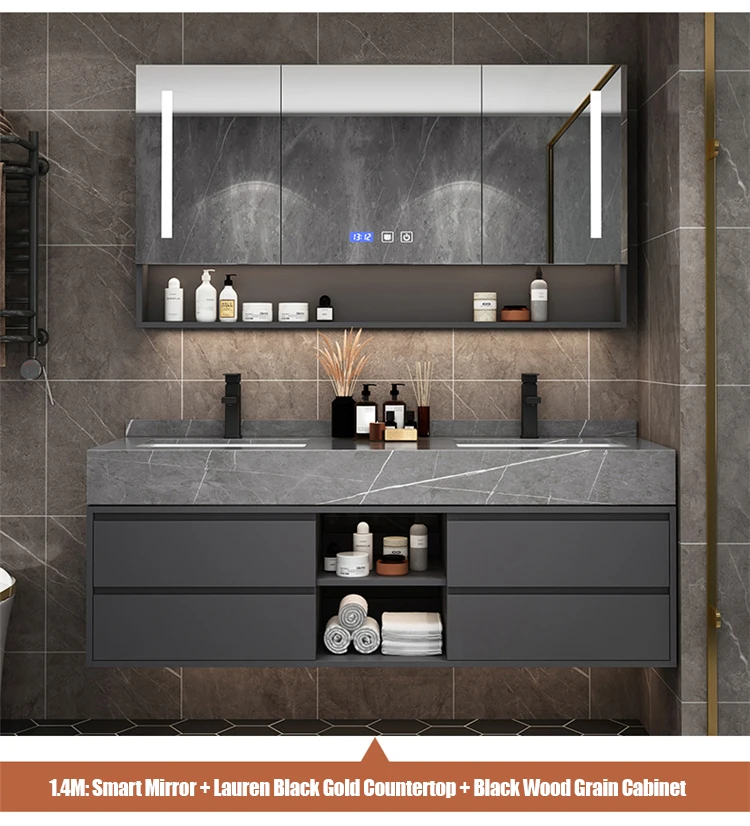 Solid Wood Boards Modern Smart Home Improvement Furniture Bathroom Fixture Bathroom Cabinets Bathroom Vanities Cabinet with Sink - Image 33