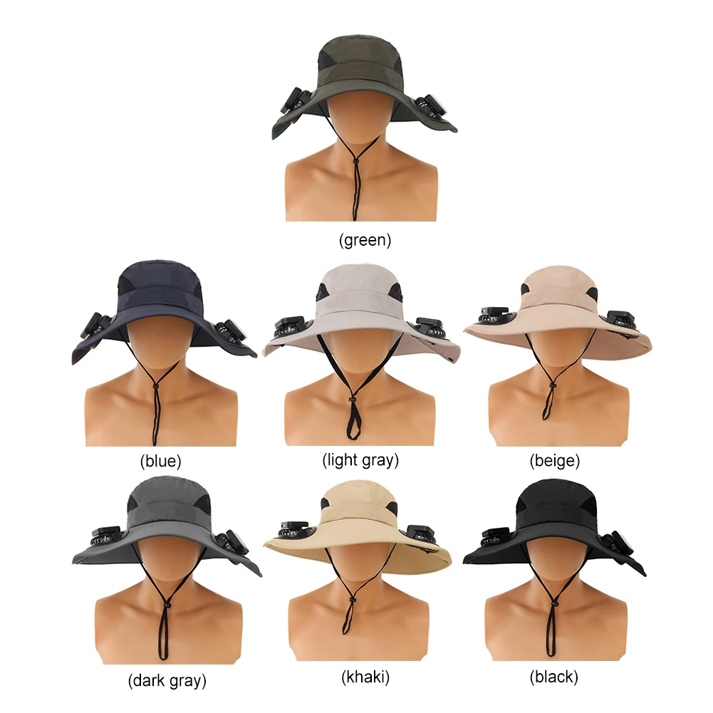 Wide Brim Solar Fan Hat UV Resistant Lightweight Rechargeable Sun Hat with 2 Solar Fan Fisherman Hat for Outdoor Hiking Camping - Image 22