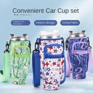 Water Bottle Holder Adjustable Shoulder Strap Water Bottle Bag Multi Pockets with Phone Pocket for 40oz Cup Accessories
