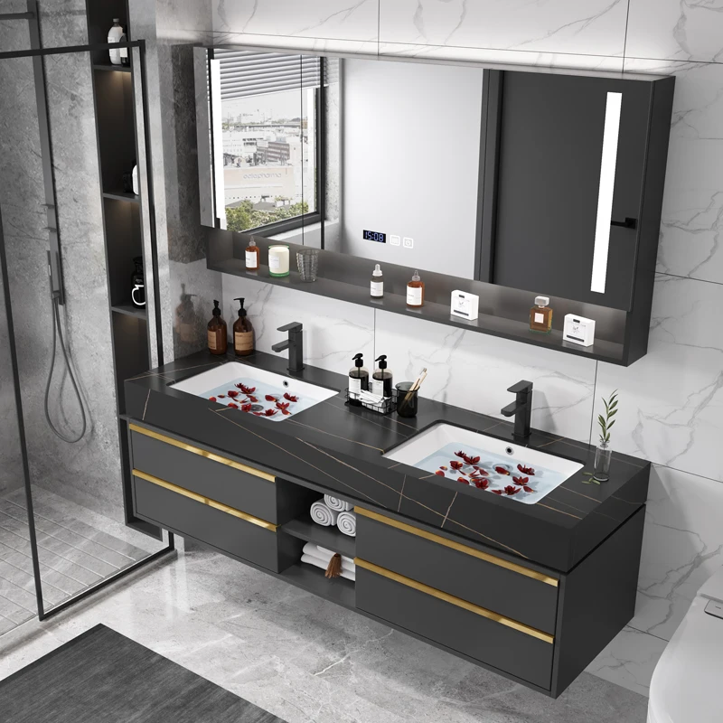 Solid Wood Boards Modern Smart Home Improvement Furniture Bathroom Fixture Bathroom Cabinets Bathroom Vanities Cabinet with Sink - Image 10