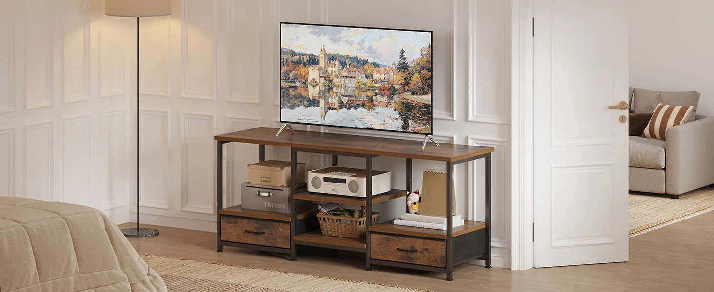 JHK 63IN Wooden Tv Stand For Up To 75 Inch TV Entertainment Center For Living Room Media Console Adjustable Shelf 2 Storage - Image 8