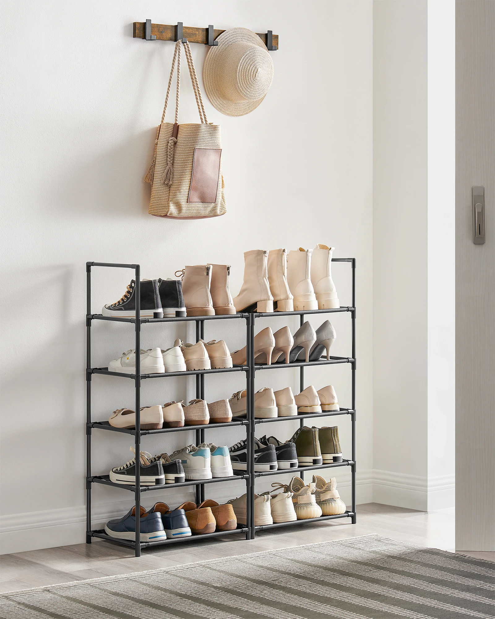 SONGMICS shoe rack 10 levels shoe shelf shoe storage narrow 28x45x173 cm metal frame non-woven fabric shelves - Image 6