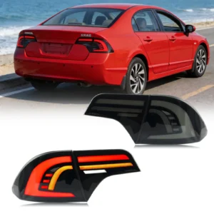 LED Tail Lights for Honda Civic 2006-2011 Sedan 8th Gen Sequential Turn Signal Smoked Rear Lamps Assembly [Not Fit Coupe]