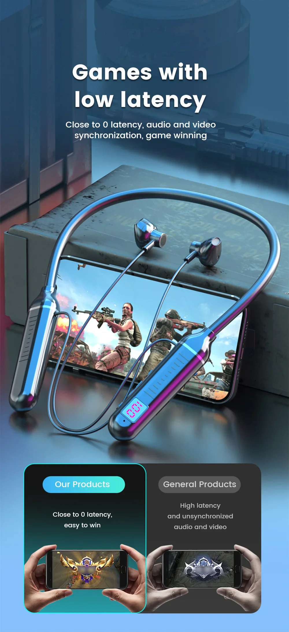 Wireless Earphones 5.3 Neckband Headphones Gaming LED Display Stereo Sports Headset Halter Waterproof Magnetic Earbuds - Image 13