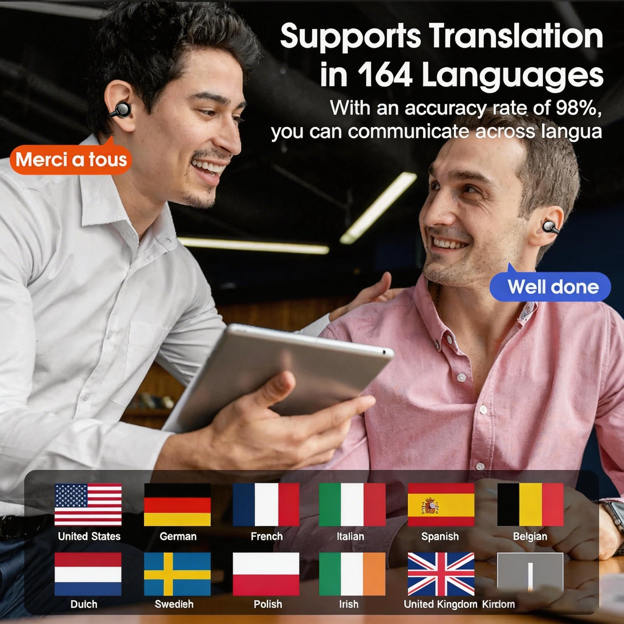 UYUXIO AI Language Translator Earphone with 150 Online Languages Clip On OWS Real Time Translation Earbuds for Business Travel - Image 3