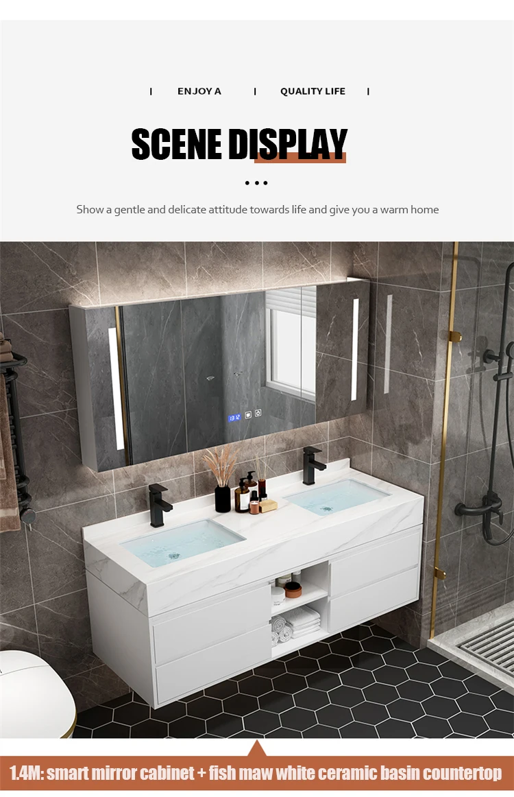 Solid Wood Boards Modern Smart Home Improvement Furniture Bathroom Fixture Bathroom Cabinets Bathroom Vanities Cabinet with Sink - Image 30