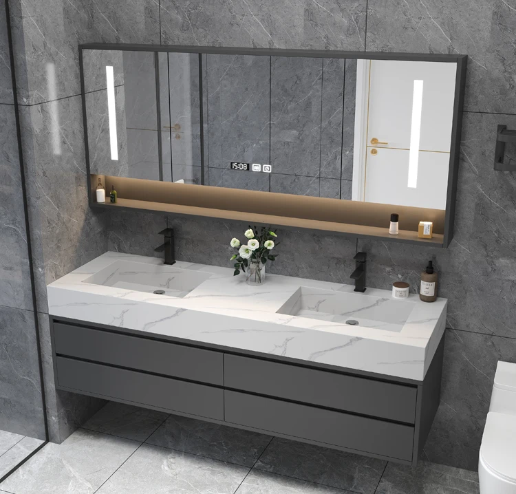 Solid Wood Boards Modern Smart Home Improvement Furniture Bathroom Fixture Bathroom Cabinets Bathroom Vanities Cabinet with Sink - Image 15