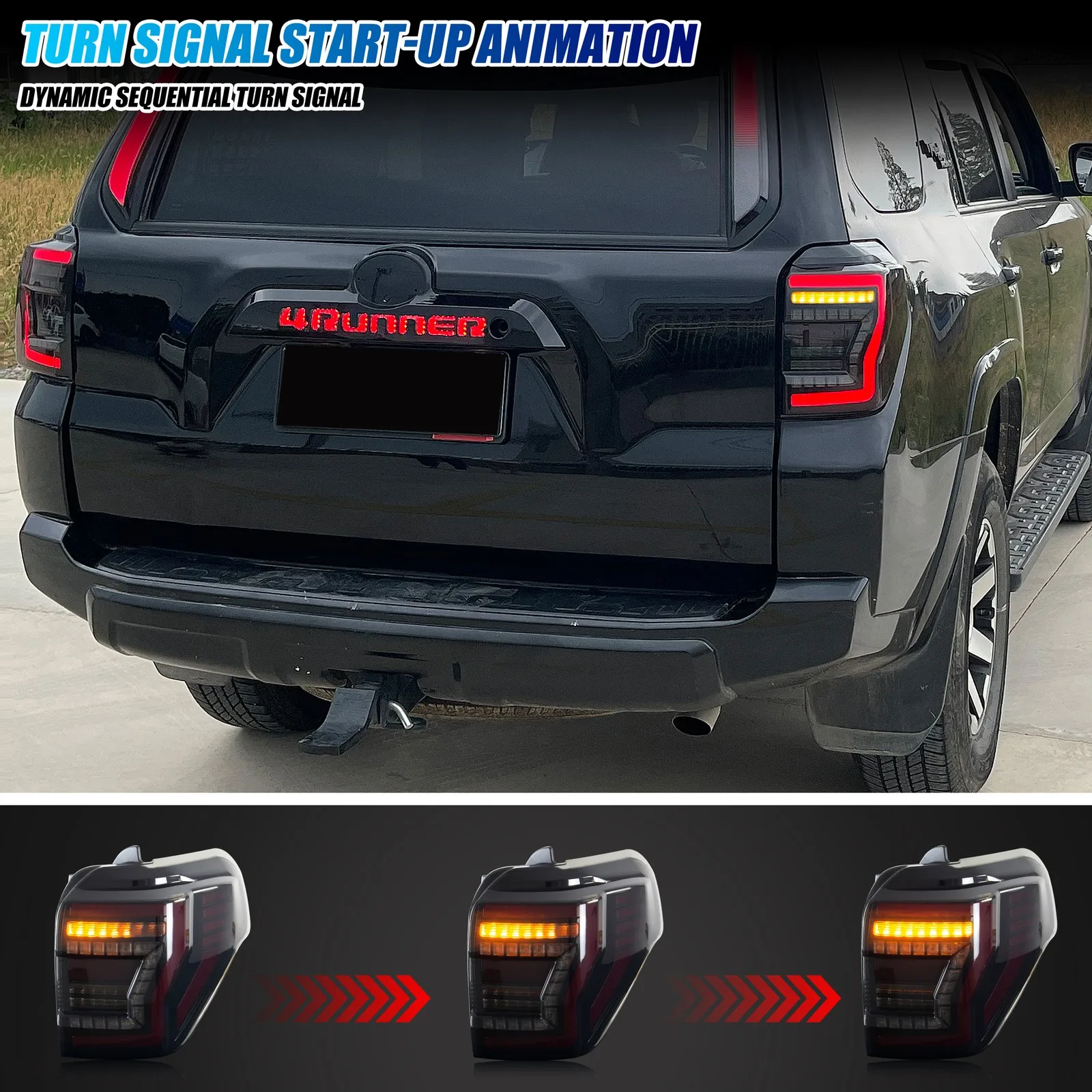 LED Tail Lights for Toyota 4Runner 2010-2024 5th Gen Sequential Turn Signal Dynamic Animation Black Rear Lamps Assembly - Image 4