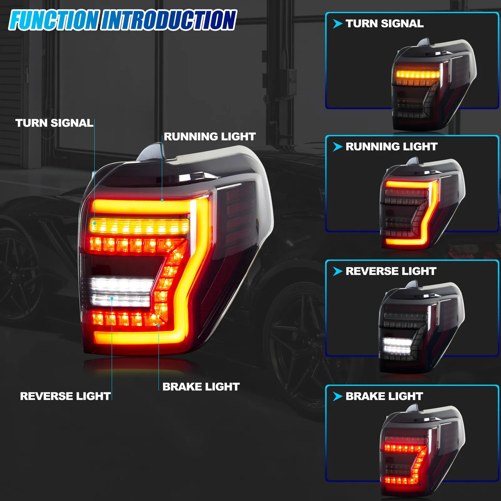LED Tail Lights for Toyota 4Runner 2010-2024 5th Gen Sequential Turn Signal Dynamic Animation Black Rear Lamps Assembly - Image 2
