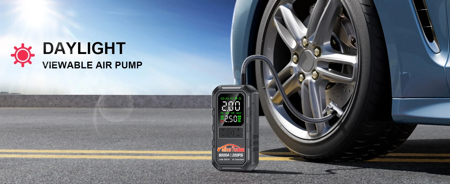 4-IN-1 Car Jump Starter with Air Compressor Peak 2000A Auto Battery Booster 150PSI Air Pump Portable Power Bank Tire Inflator - Image 14