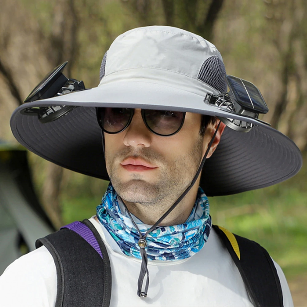 Wide Brim Solar Fan Hat UV Resistant Lightweight Rechargeable Sun Hat with 2 Solar Fan Fisherman Hat for Outdoor Hiking Camping - Image 18