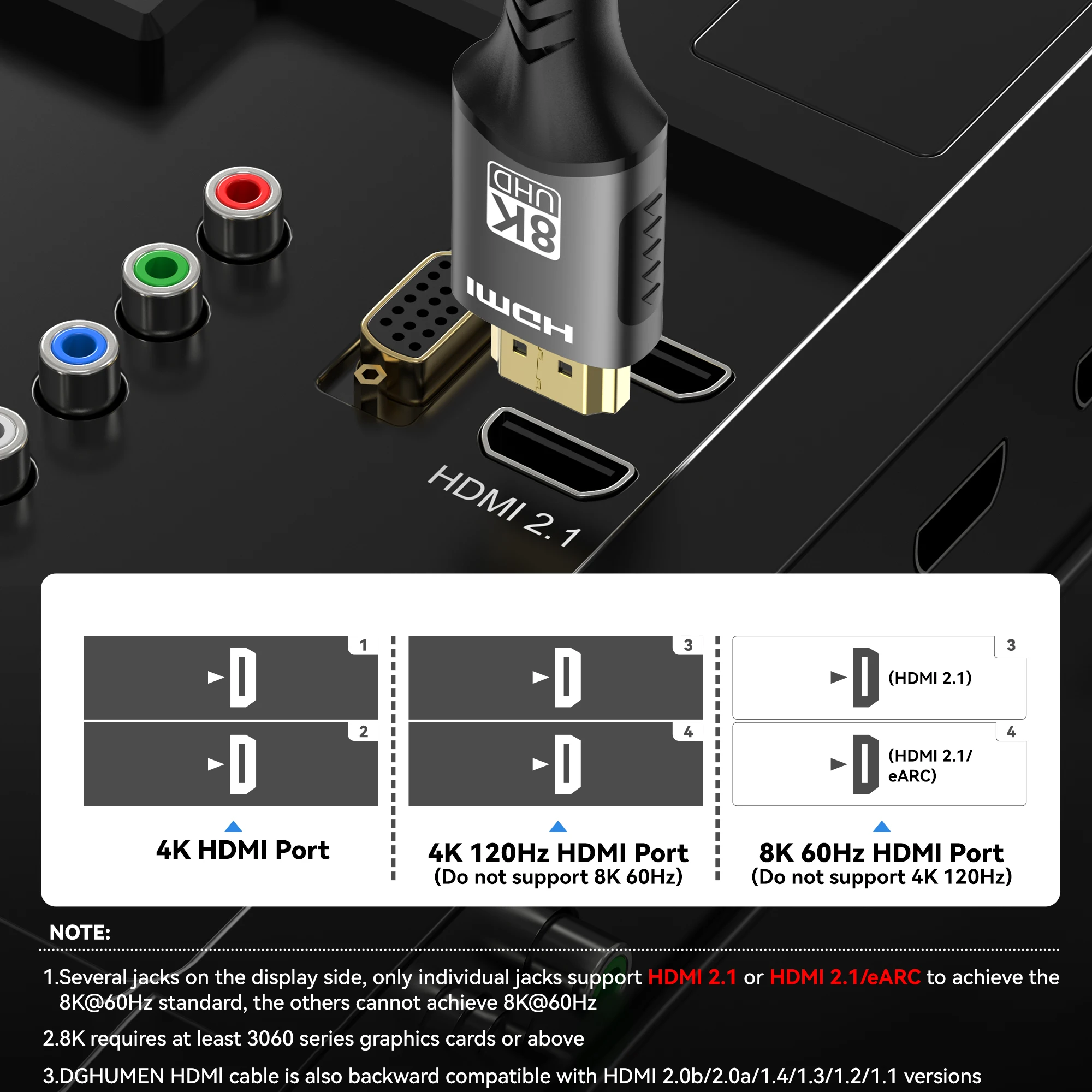 8K HDMI 2.1 Cable 8K@60Hz 4K@120Hz 48Gbps EARC ARC HDCP Ultra High Speed HDR For RTX Video Cable PC Laptop Projector HD TV PS5 - Image 6