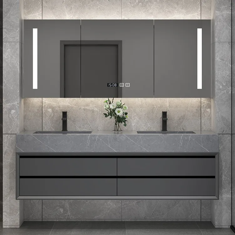 Solid Wood Boards Modern Smart Home Improvement Furniture Bathroom Fixture Bathroom Cabinets Bathroom Vanities Cabinet with Sink - Image 4