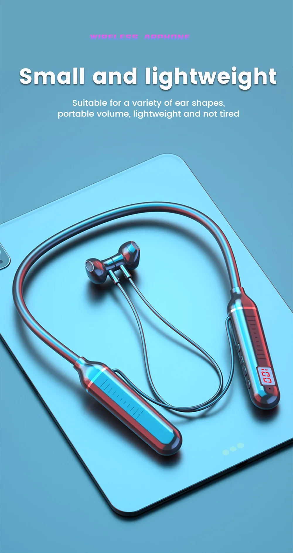 Wireless Earphones 5.3 Neckband Headphones Gaming LED Display Stereo Sports Headset Halter Waterproof Magnetic Earbuds - Image 21