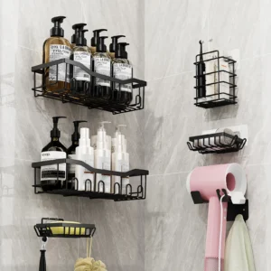 6pcs Stainless Steel Bathroom Kitchen Shelves No Drill Wall Mounted Toilet Organizer Bathroom Kitchen Accessories