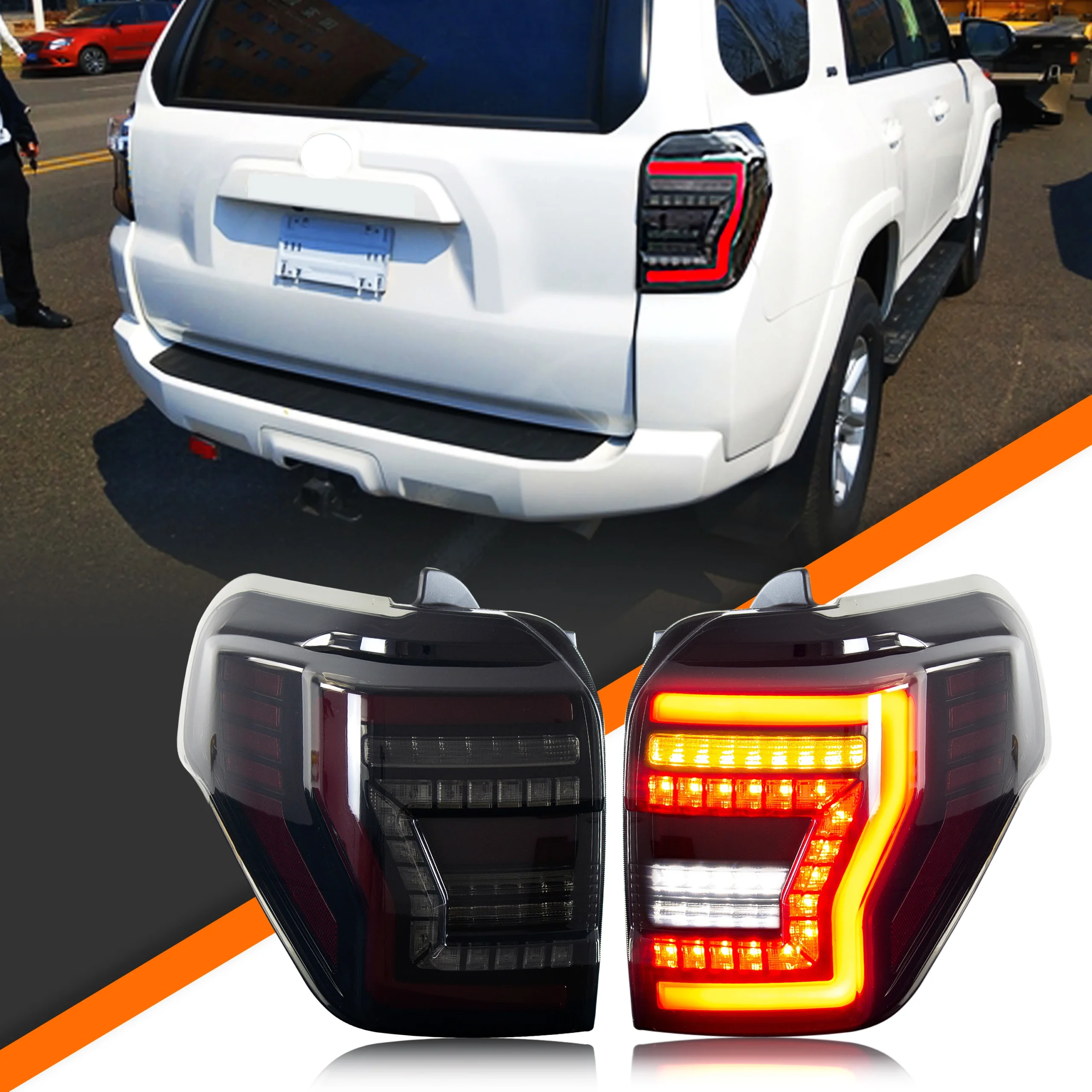 LED Tail Lights for Toyota 4Runner 2010-2024 5th Gen Sequential Turn Signal Dynamic Animation Black Rear Lamps Assembly