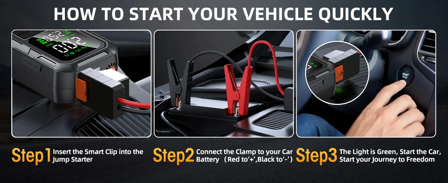 4-IN-1 Car Jump Starter with Air Compressor Peak 2000A Auto Battery Booster 150PSI Air Pump Portable Power Bank Tire Inflator - Image 13