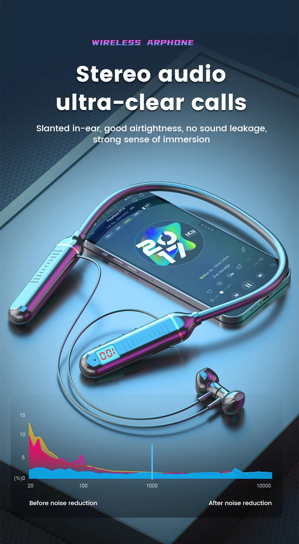 Wireless Earphones 5.3 Neckband Headphones Gaming LED Display Stereo Sports Headset Halter Waterproof Magnetic Earbuds - Image 16