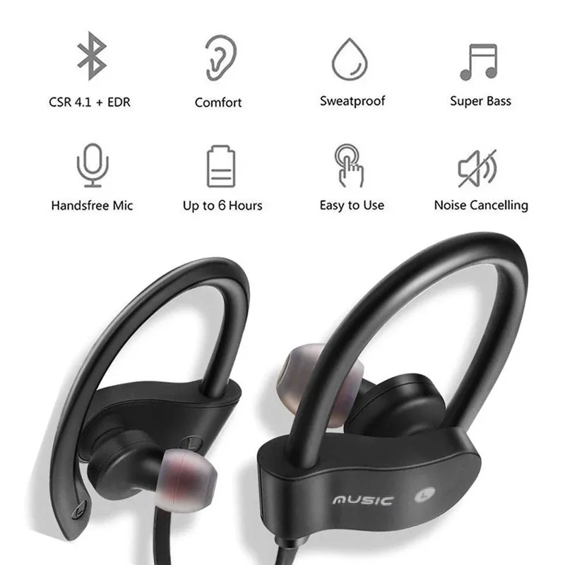 Bluetooth Earphones Earloop Earbuds Stereo Bluetooth Headset Wireless Sports Earpiece Handsfree With Microphone For Smart Phone - Image 4